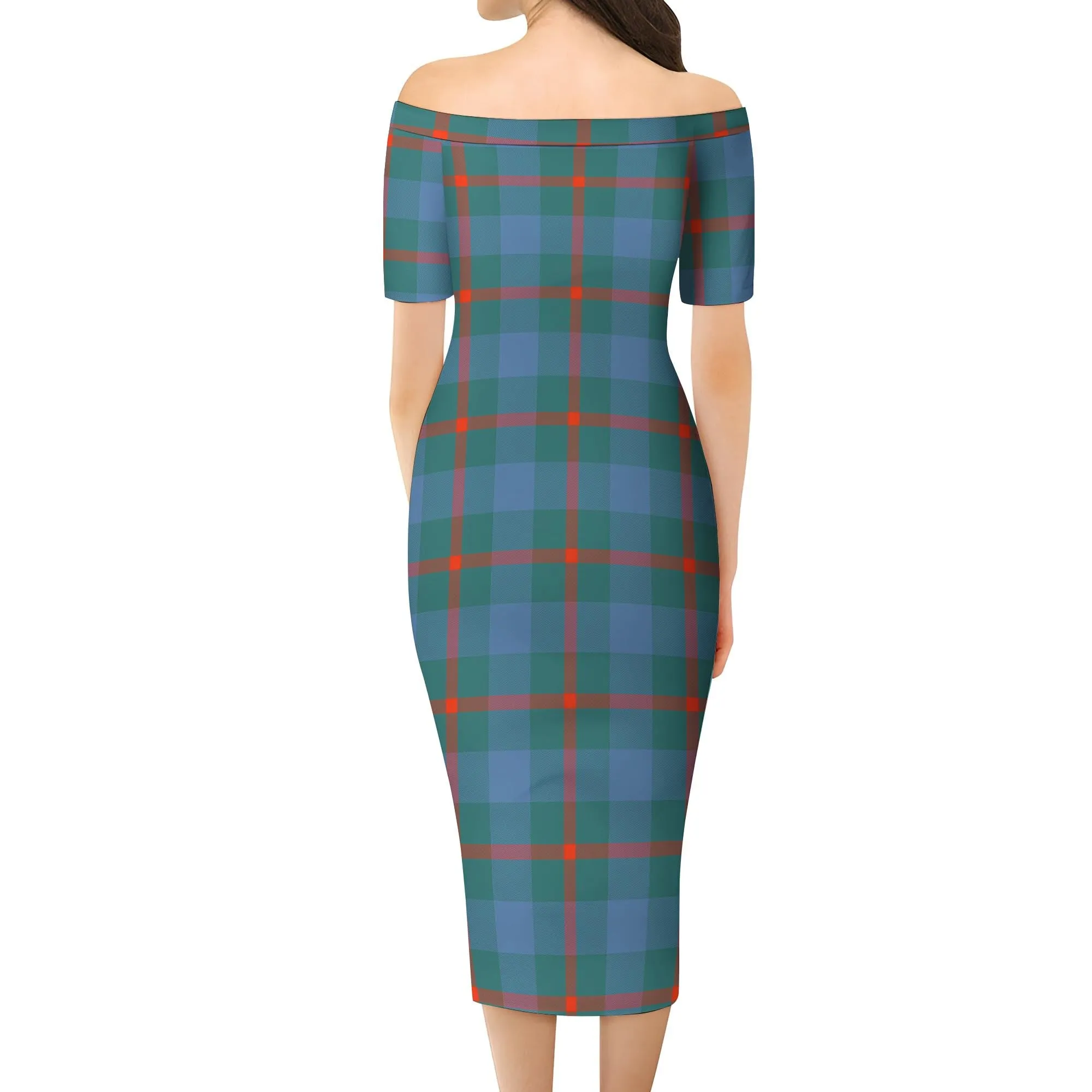 Agnew Ancient Tartan Off Shoulder Lady Dress