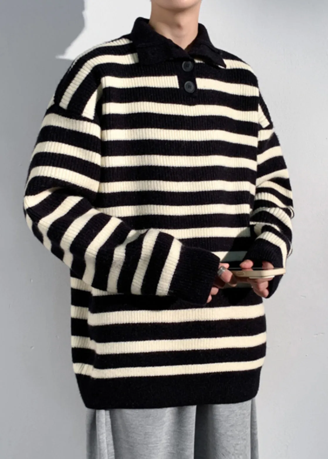 Black Button Knit Men Sweaters Turtleneck Winter RJ045