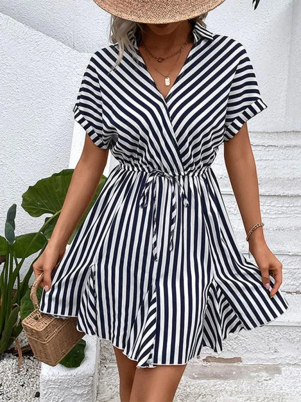 Chic Striped Lapel Dress for Effortless Elegance