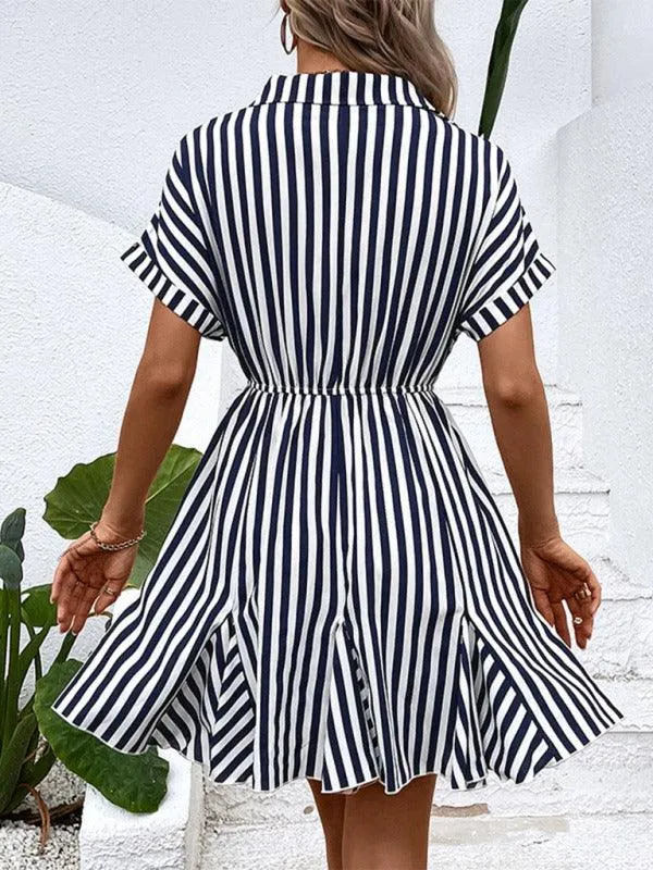 Chic Striped Lapel Dress for Effortless Elegance