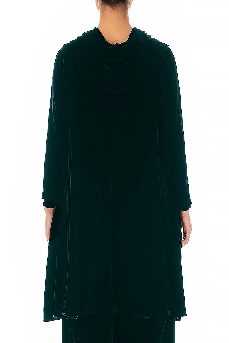 Cowl Neck Asymmetric Emerald Silk Velvet Tunic