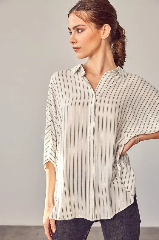 Donna Stripe Printed Kimono Sleeve Shirt