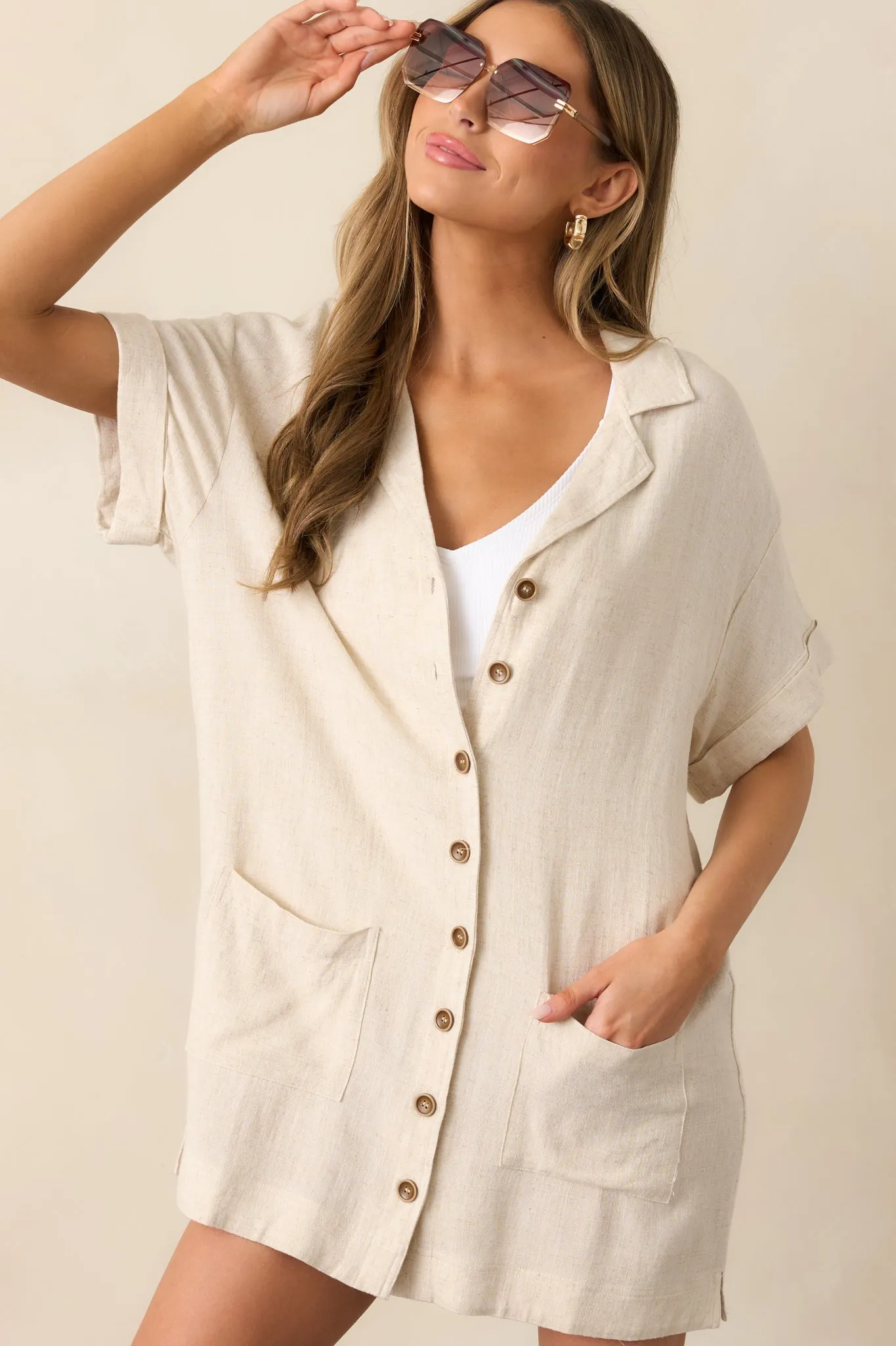 Effortless Selection Beige Button Front Cover Up Dress