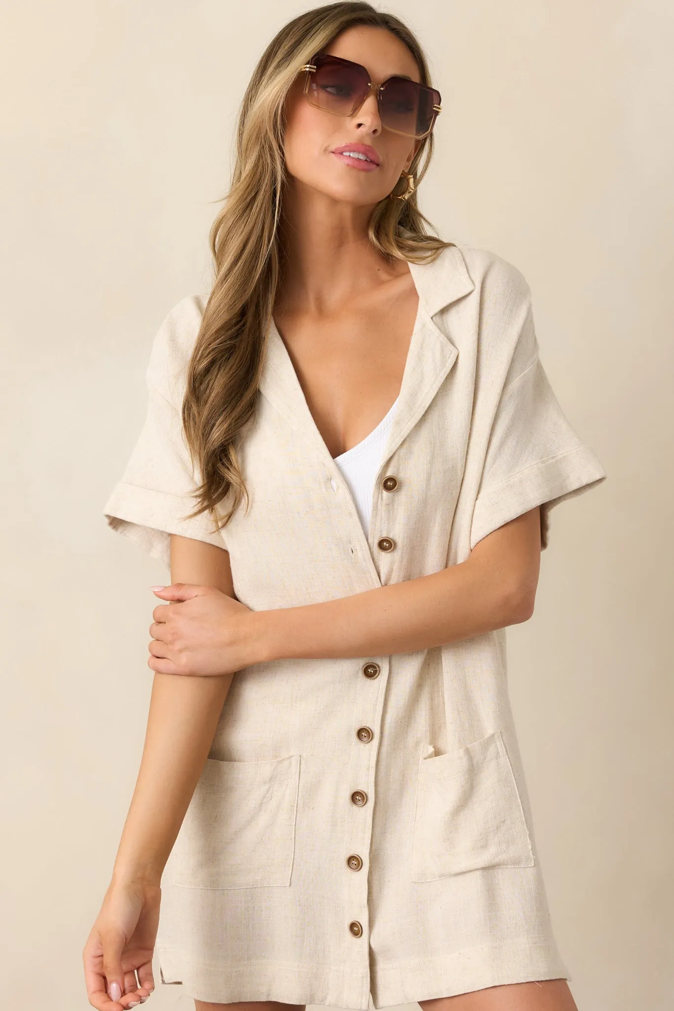 Effortless Selection Beige Button Front Cover Up Dress