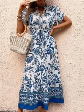 Elegant Blue Floral Summer Dress for Effortless Chic