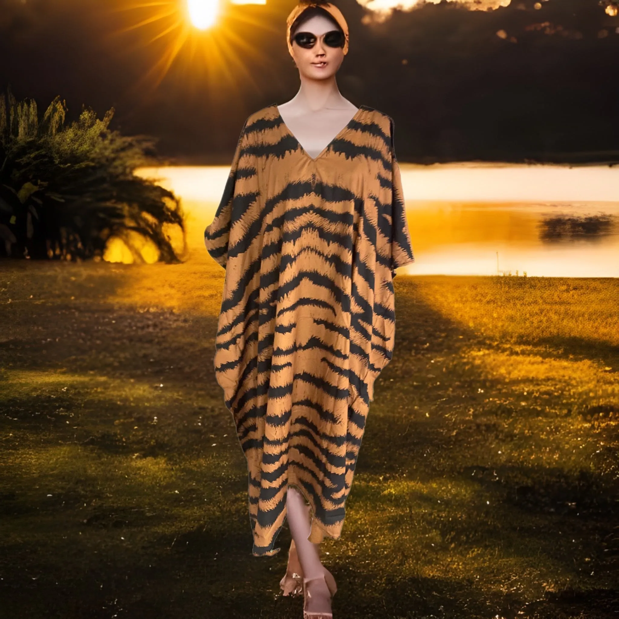 Exotic Mia Animal Print Kaftan Dress – Effortless Glam