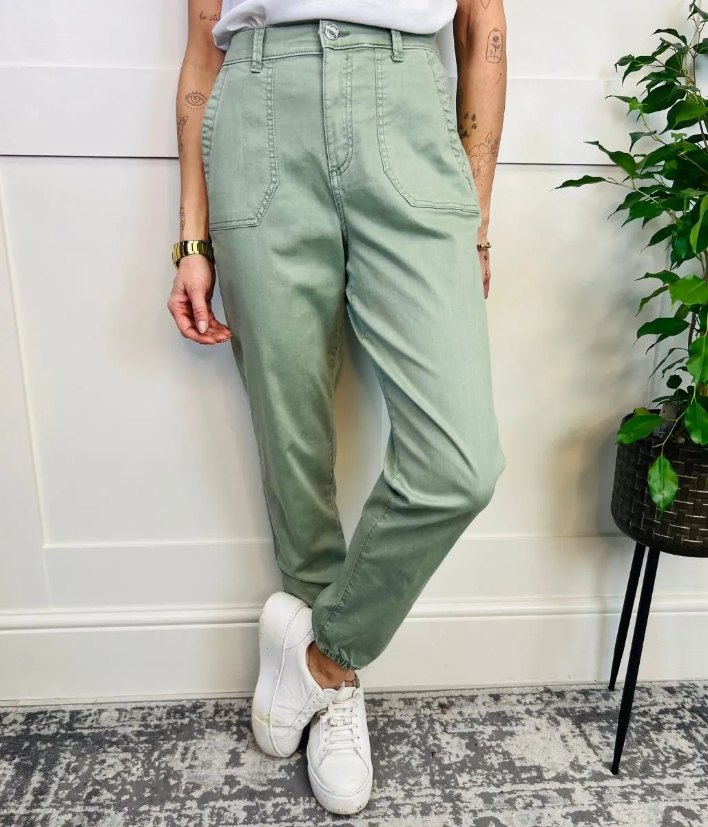 Green Slim Fit Casual Cuffed Trousers