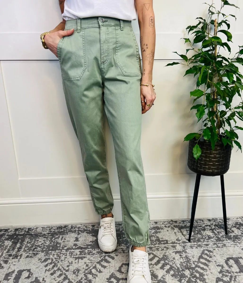 Green Slim Fit Casual Cuffed Trousers