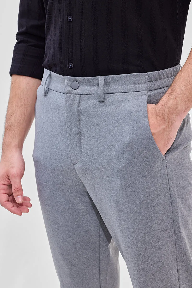 Greyish Blue Self-Design Stretch Trousers