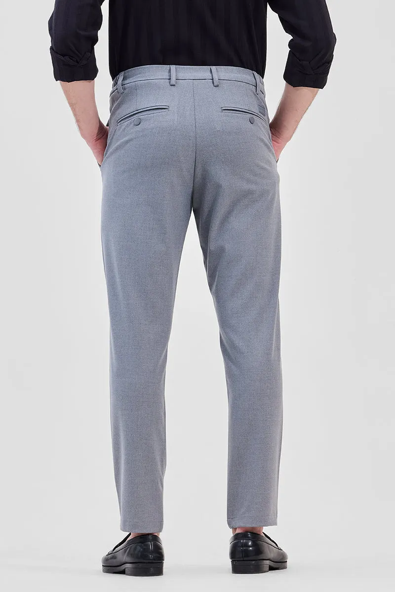 Greyish Blue Self-Design Stretch Trousers