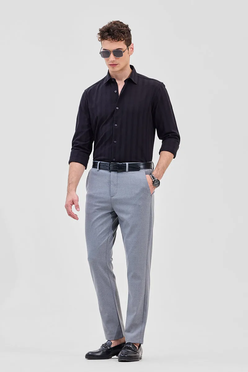 Greyish Blue Self-Design Stretch Trousers