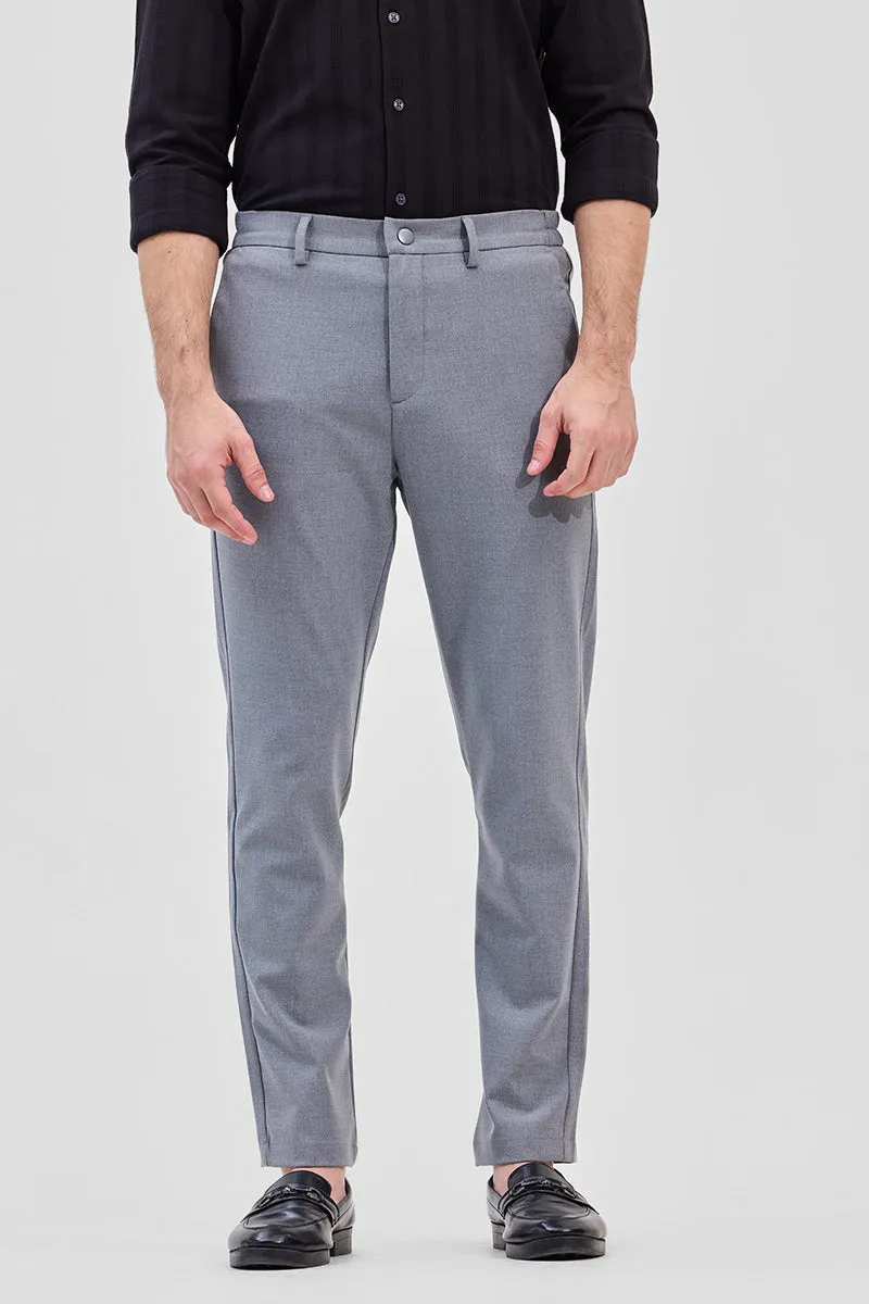 Greyish Blue Self-Design Stretch Trousers