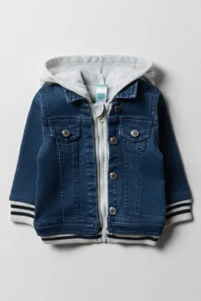 Hooded Combo Denim Jacket Blue