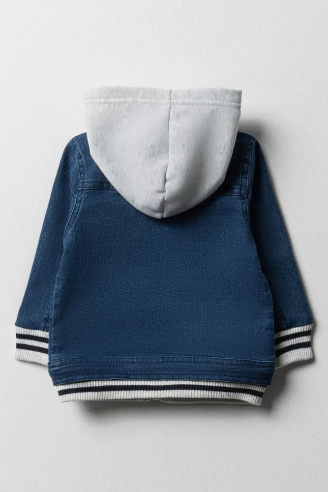 Hooded Combo Denim Jacket Blue