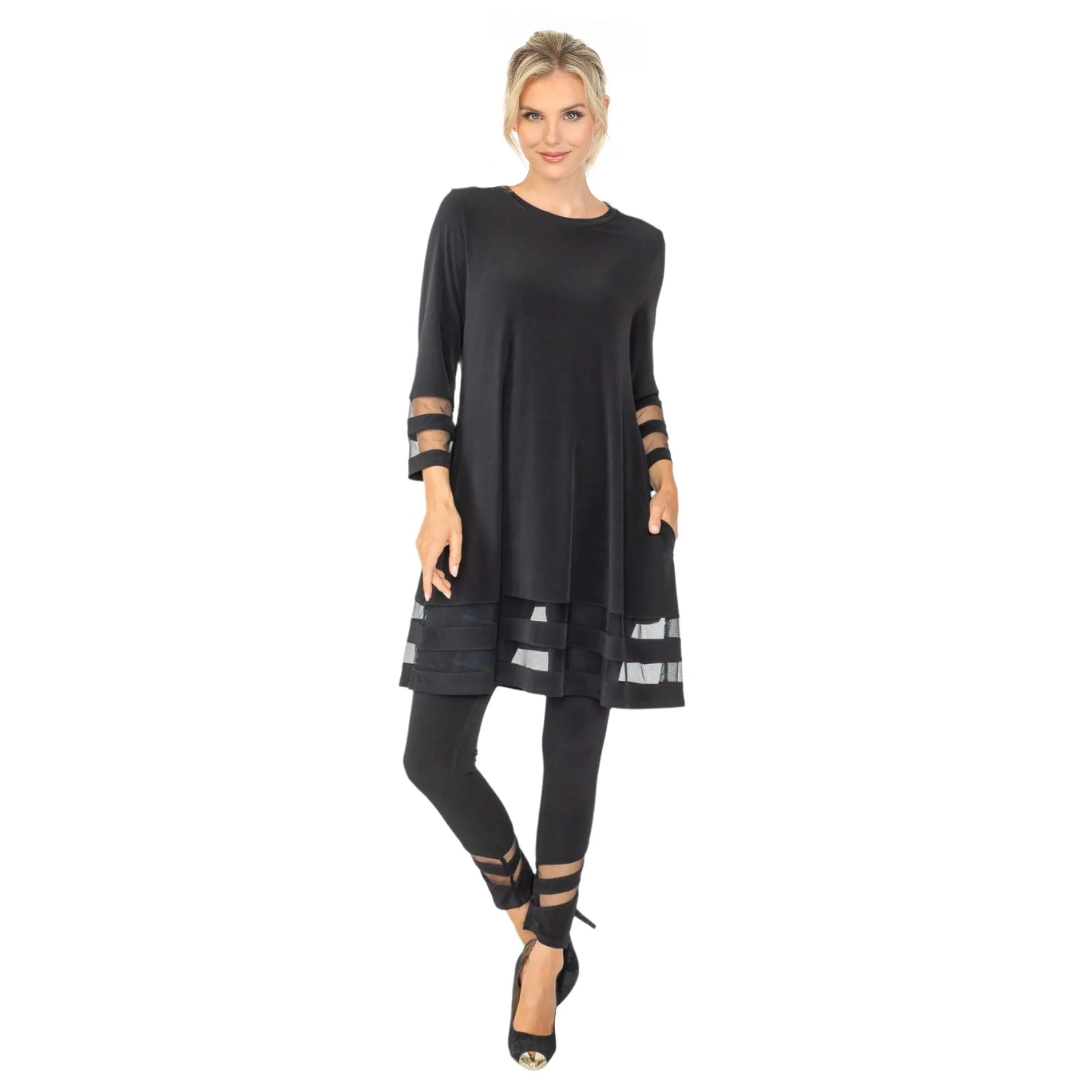 IC Collection Mesh Trim Tunic in Black - 2517T- BLK