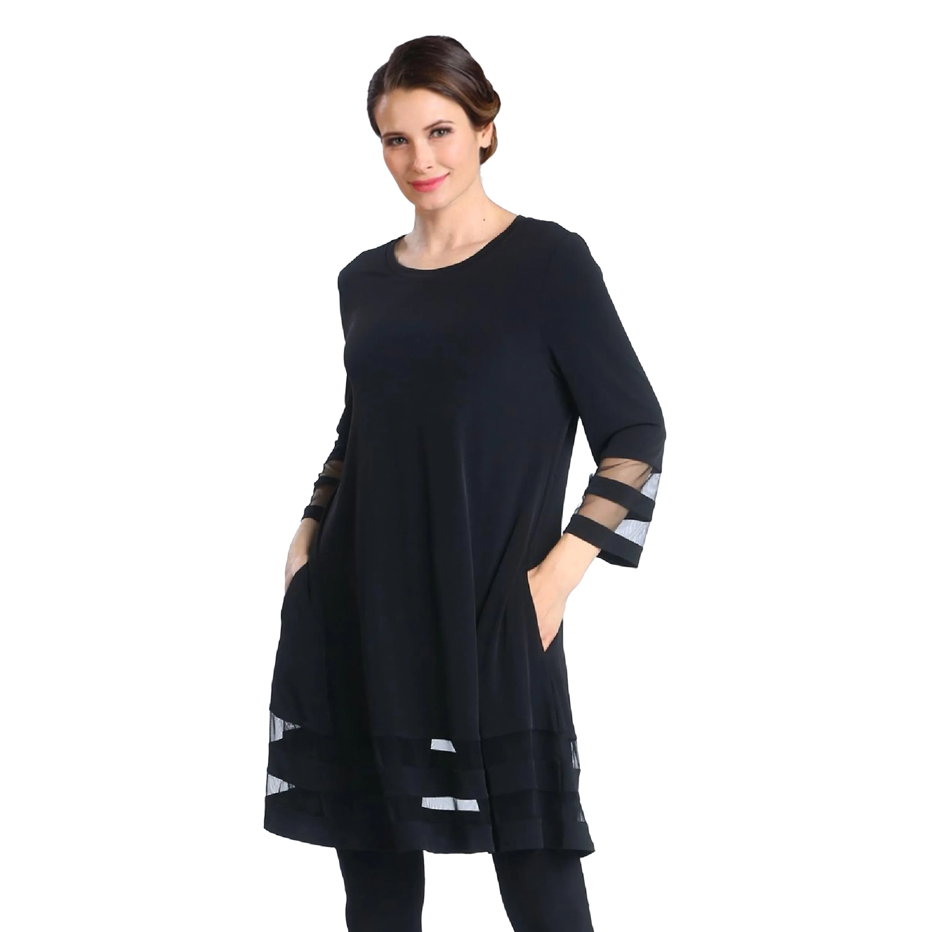 IC Collection Mesh Trim Tunic in Black - 2517T- BLK