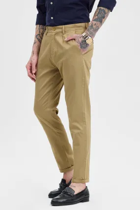 Khaki Slim Fit Pleated Trousers