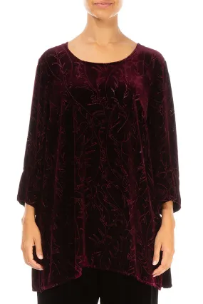 Loose Magenta Devoré Feather Silk Velvet Tunic