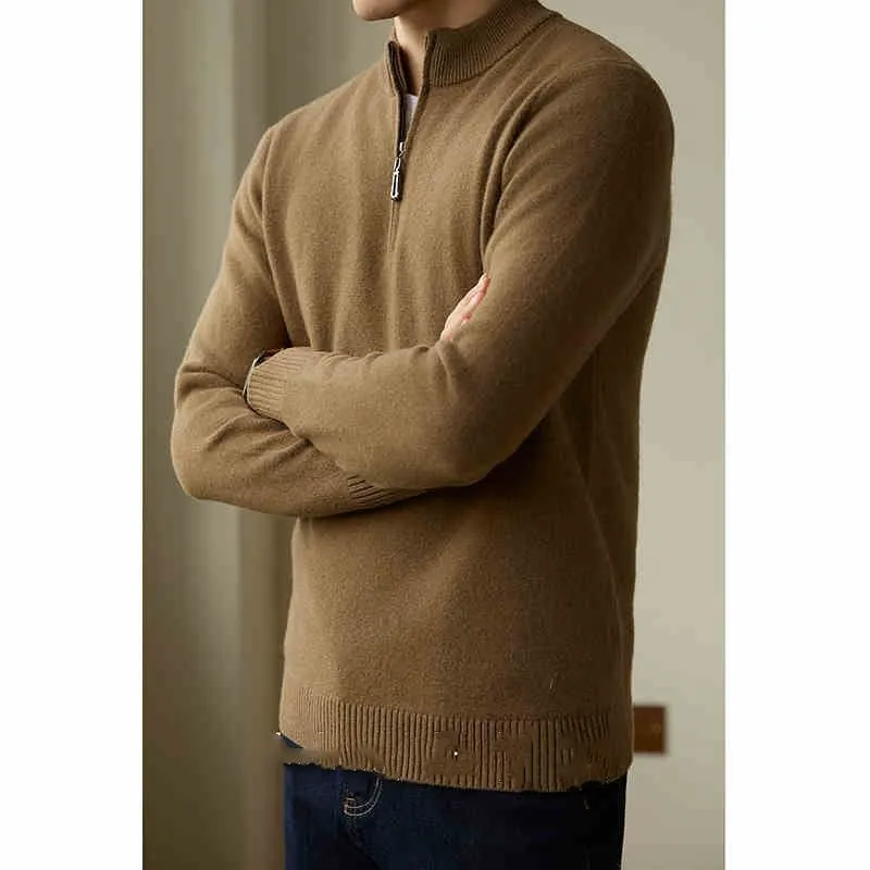 Men's Half Zipped Stand Collar Pure Wool Thermal Sweater