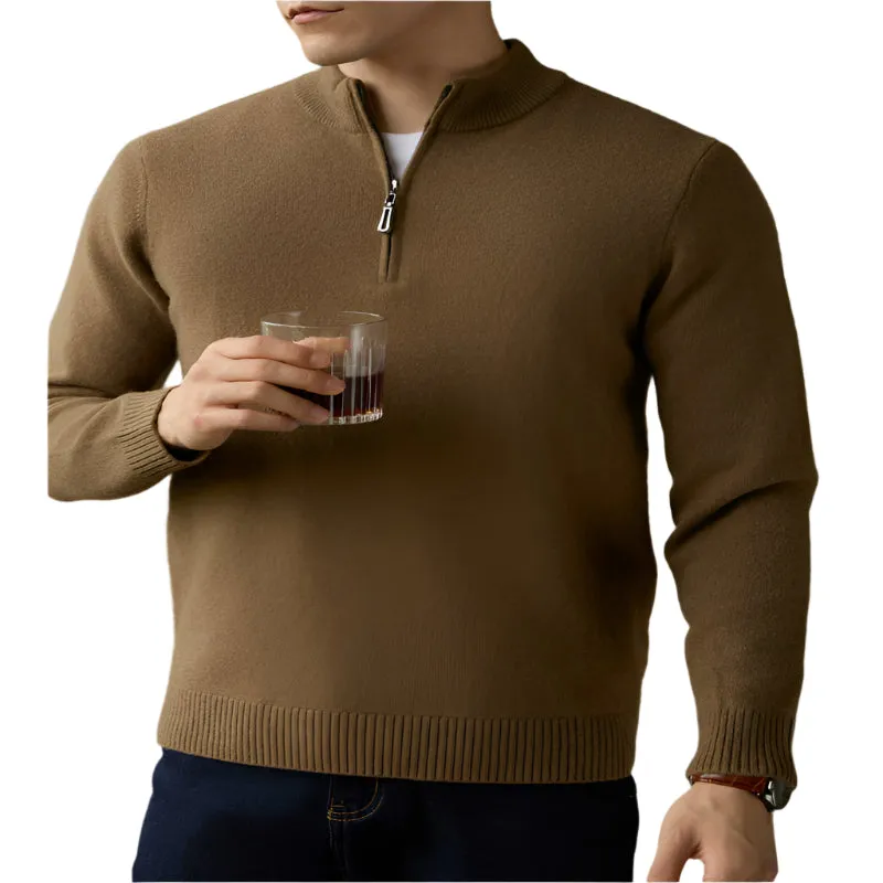 Men's Half Zipped Stand Collar Pure Wool Thermal Sweater