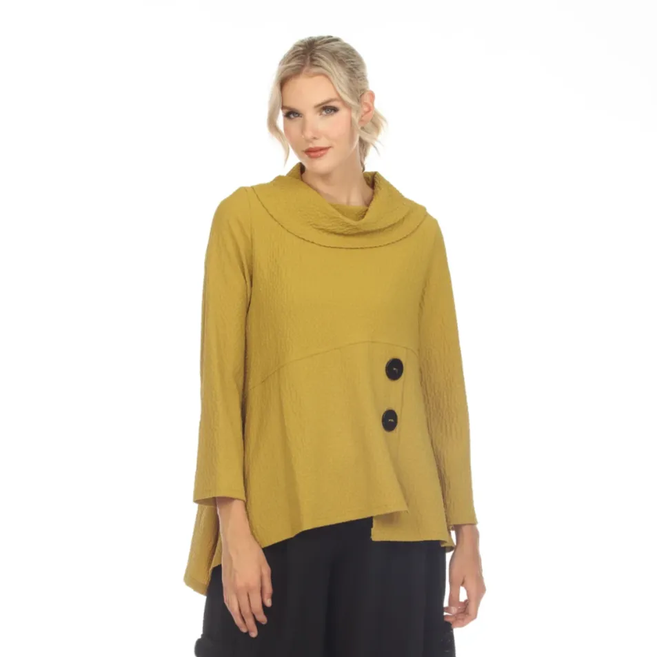 Moonlight Cowl-Neck Asymmetric Tunic Top in Mustard -3574-MST