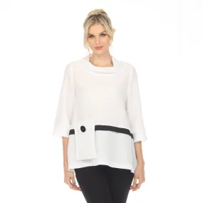 Moonlight  Pocket Tunic Top w/ Contrast Trim - 3547-WHT