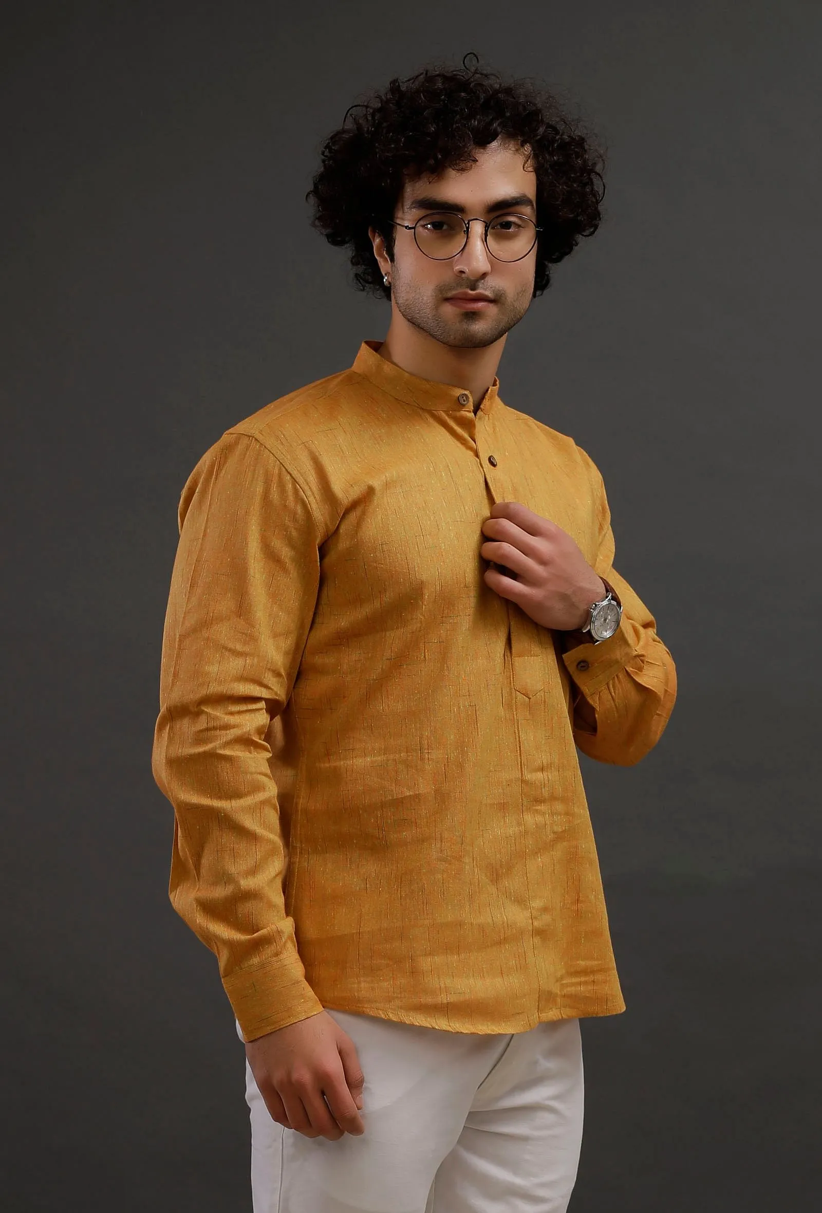 Mustard Cotton Slim Fit Shirt