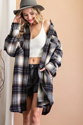 Navy Plaid Flannel Jacket