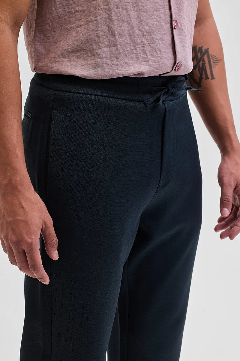 Navy Self-Design Slim Fit Trousers