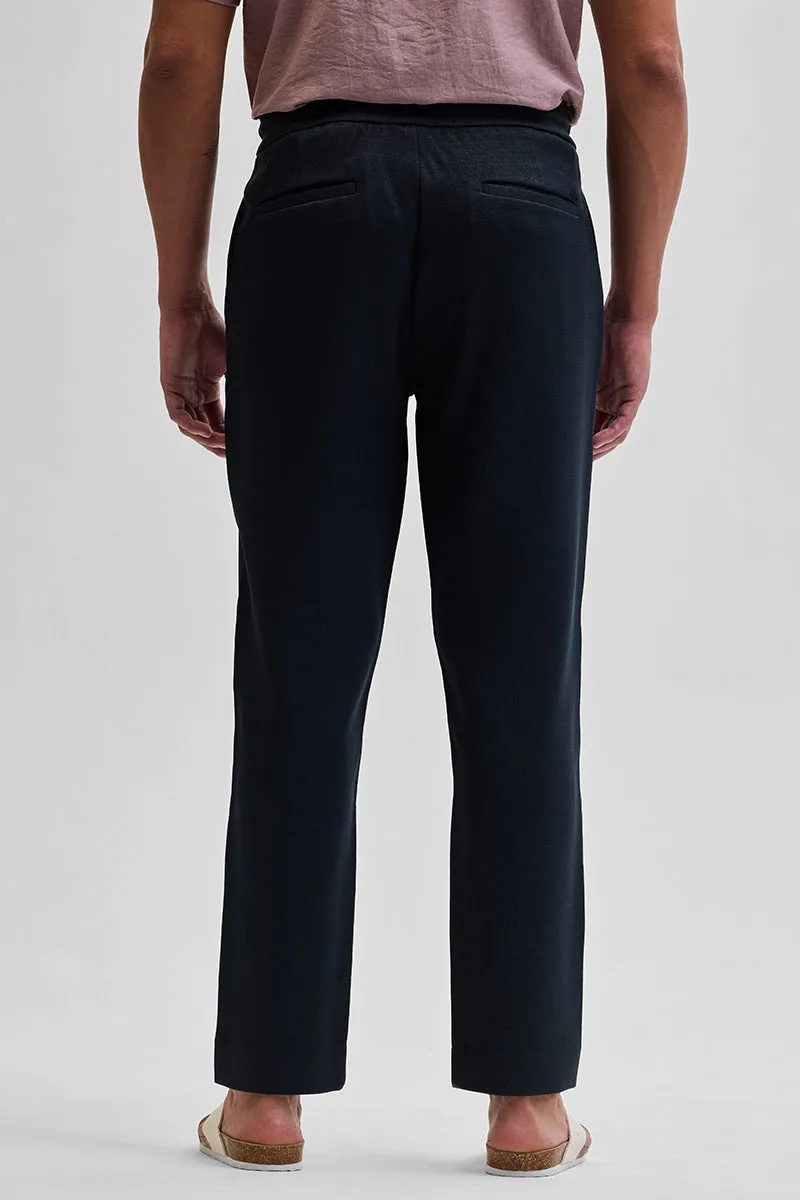 Navy Self-Design Slim Fit Trousers