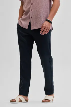 Navy Self-Design Slim Fit Trousers