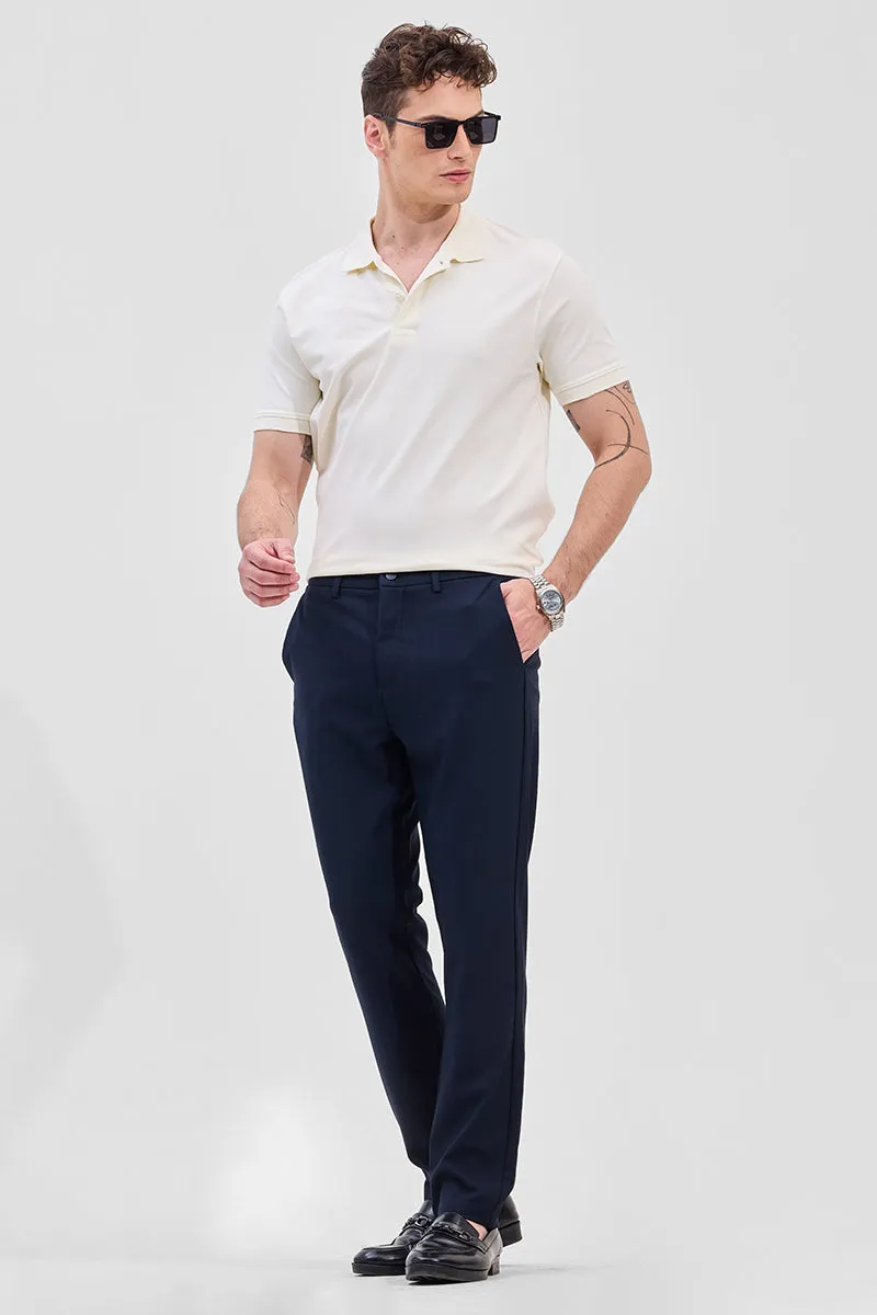 Navy Self-Design Stretch Trousers