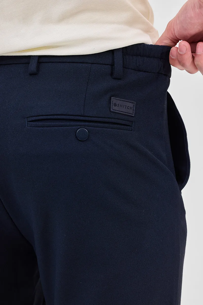 Navy Self-Design Stretch Trousers