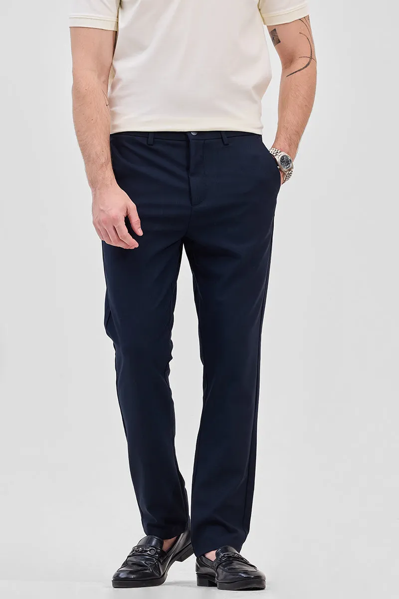 Navy Self-Design Stretch Trousers