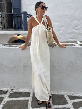 Off-shoulder Slim Long White Dress