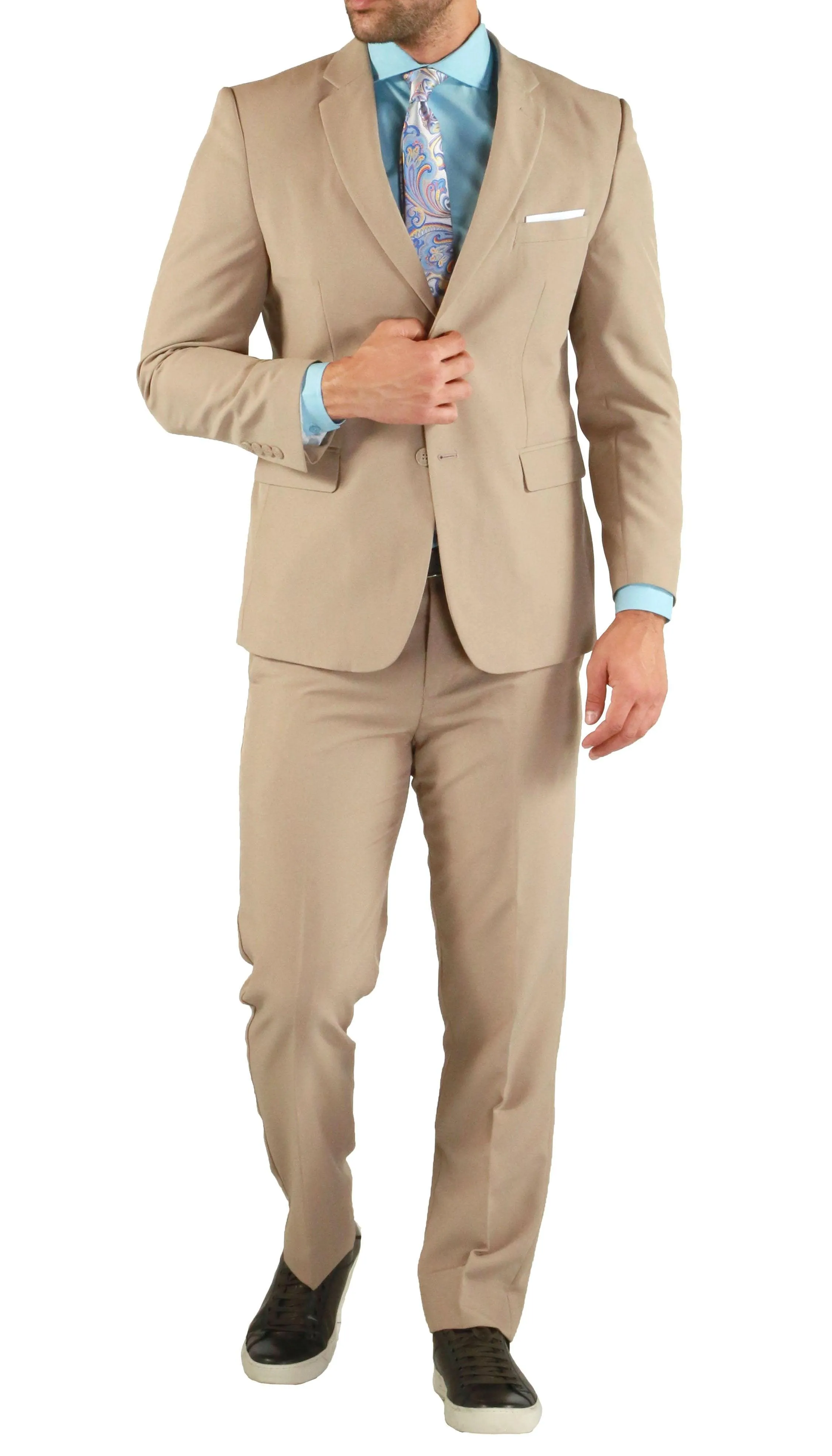 Paul Lorenzo Mens Tan Slim Fit 2 Piece Suit