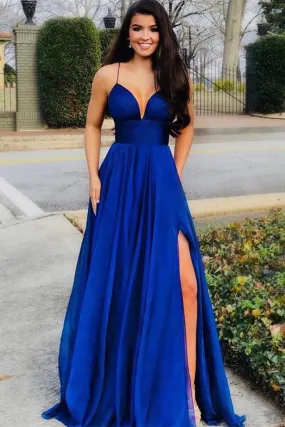 Sexy Floor Length Sleeveless A Line Satin Prom Dress with Split