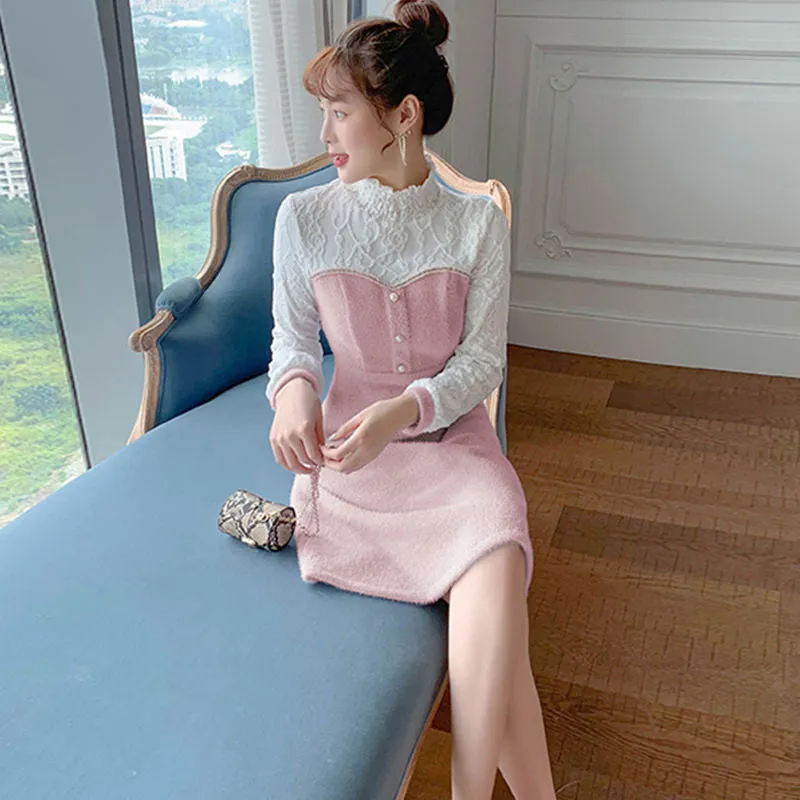 Sweater Dress Long Trendy sleeve knitted versatile skirt