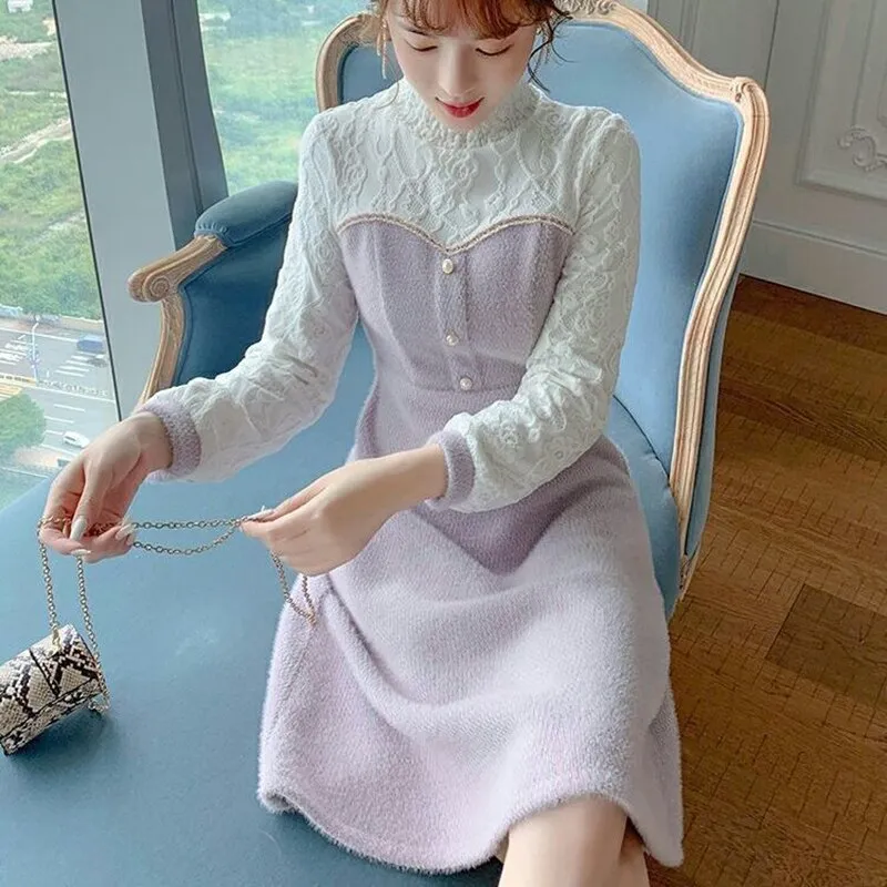 Sweater Dress Long Trendy sleeve knitted versatile skirt