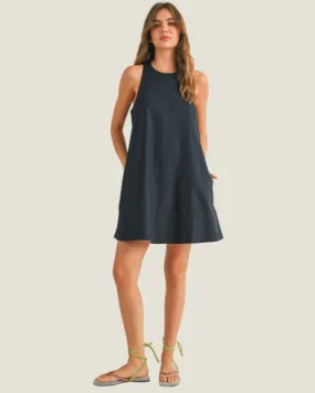 The Sandra: Navy Sleeveless A Line Mini Dress with Pockets