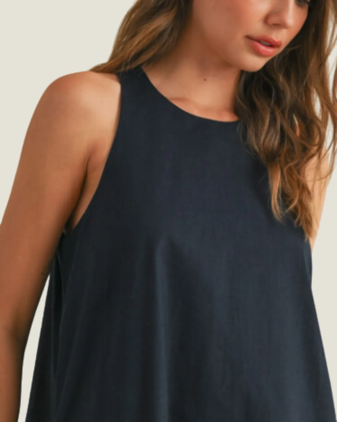 The Sandra: Navy Sleeveless A Line Mini Dress with Pockets