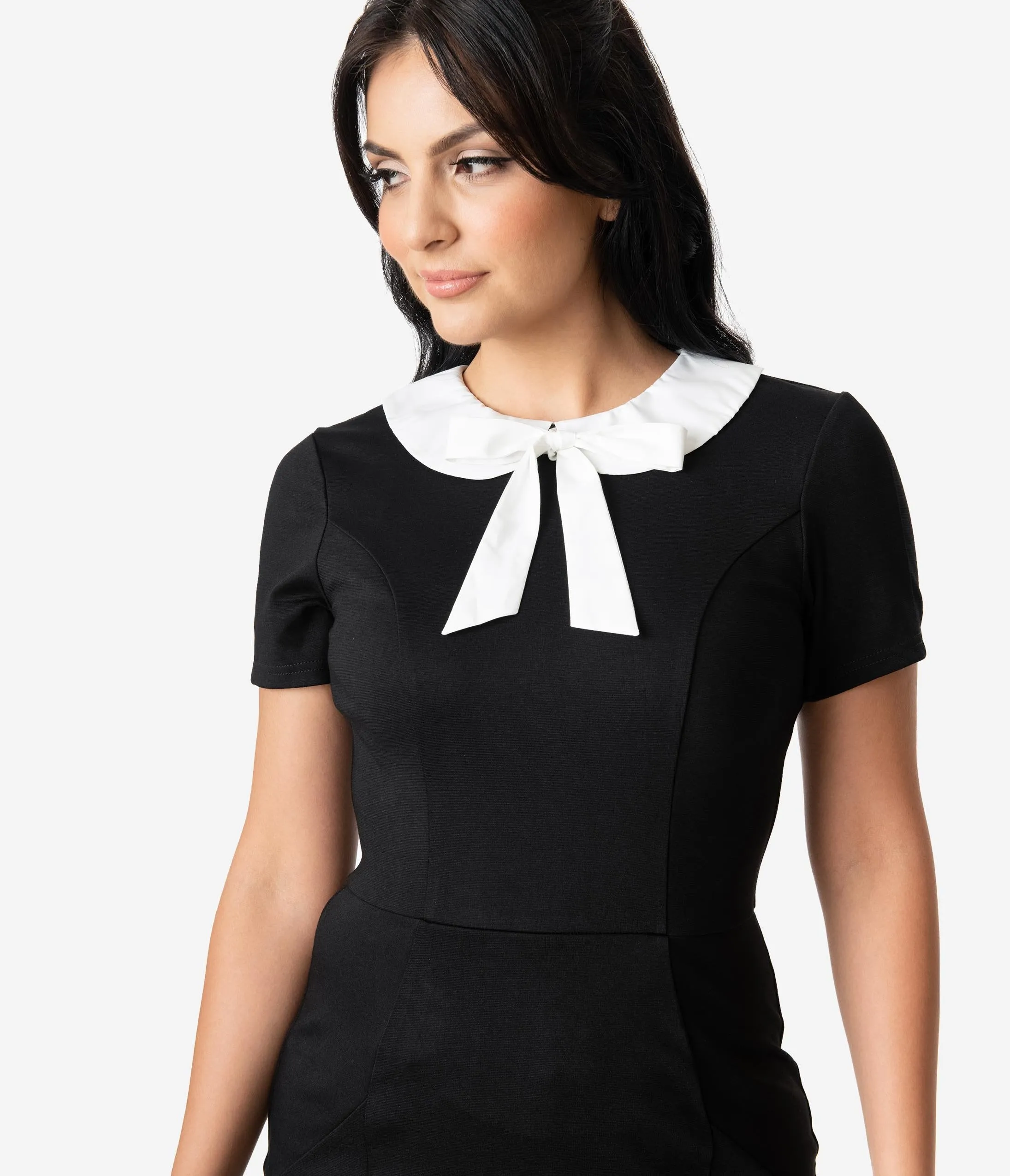 Unique Vintage 1960s Style Black & White Collar Renata Pencil Dress