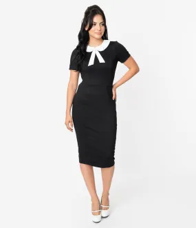 Unique Vintage 1960s Style Black & White Collar Renata Pencil Dress