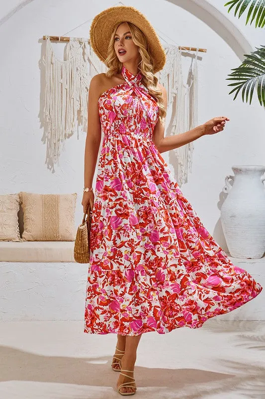 Versatile Floral Maxi Dress - Red