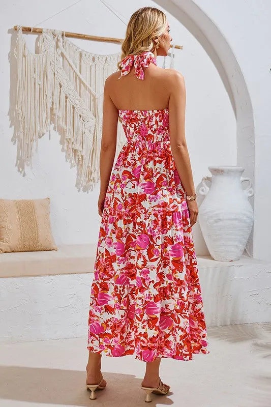 Versatile Floral Maxi Dress - Red