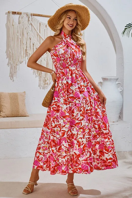 Versatile Floral Maxi Dress - Red