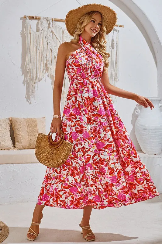 Versatile Floral Maxi Dress - Red