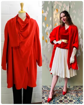 Vintage 1980s Red Karl Lagerfeld Cashmere Wool Coat, Large