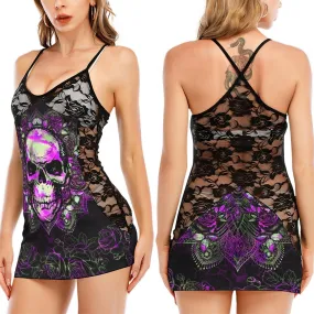 Vintage Skull Gothic Black Lace Sleepwears Babydol Dresses