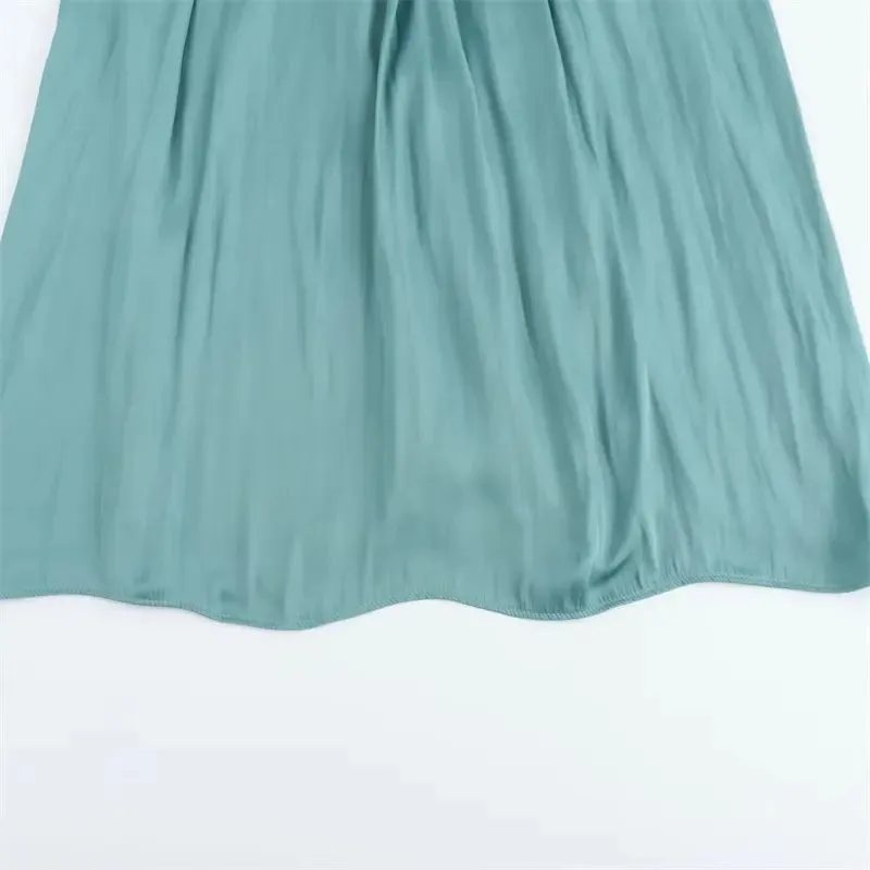 Vivid Teal Versatile Braided Strap Back Hollow Out Midi Dress